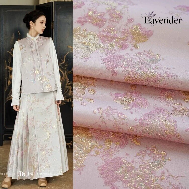 

Elegant Pink Gold Embossed Jacquard Fabric, Luxury Designer Material for Sewing Vests, Qipao Cheongsam & Kids Clothing Apparel
