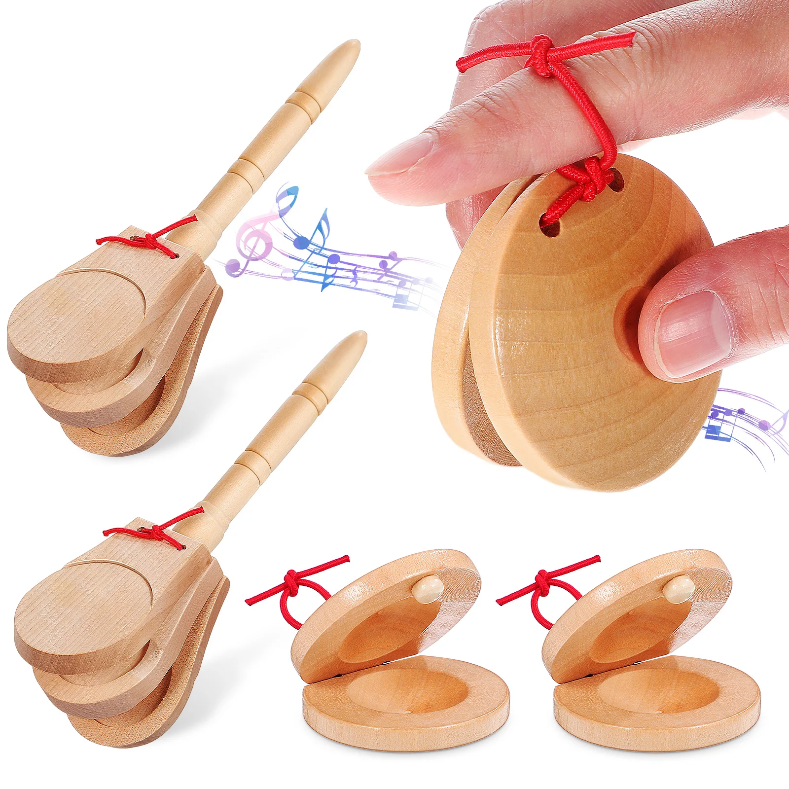 

4 Pcs Handheld Finger Instrument Castanets For Adults Musical Class Percussion Instruments Beige Castanets Wooden Musical