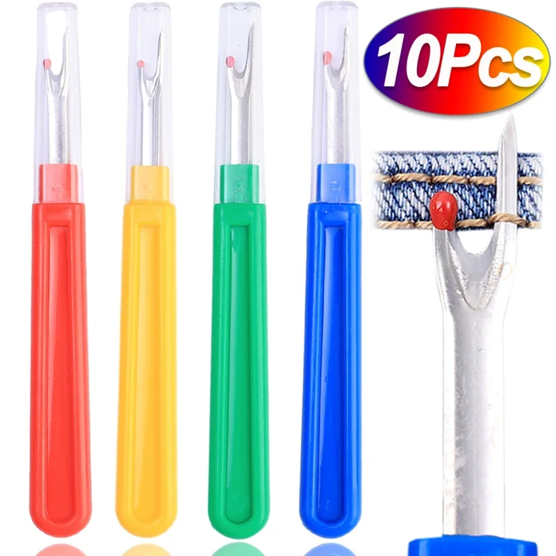 Plastic Handle Craft Thread Cutter com tampa, Seam Ripper, Stitch Unpicker, Hand Tool Arts, Agulhas de costura Acessórios, 1 Pc, 10Pcs