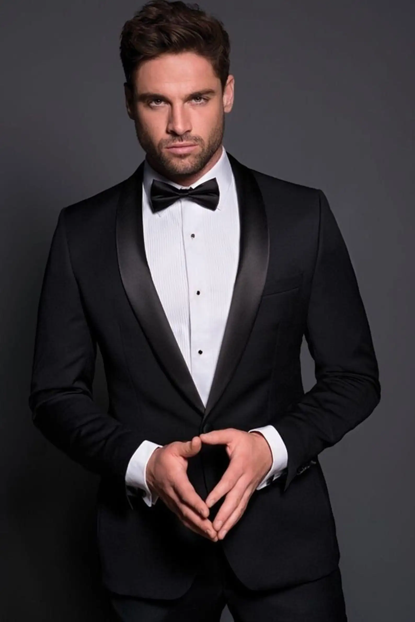 Black Elegant Suits For Men Shawl Lapel Slim Fit Wedding Business Tuxedo Custom Made Two-Piece (Jacket+Pants) Trajes De Hombre