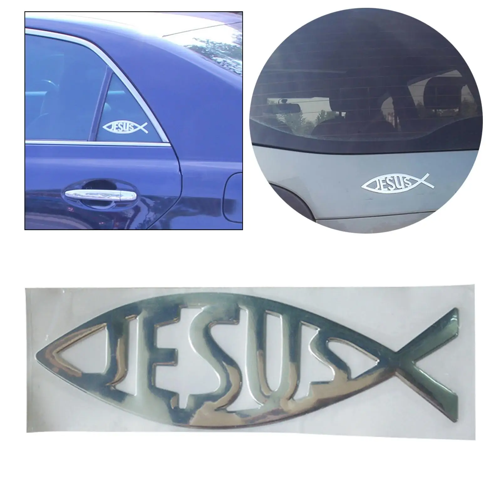 2x3D Truck Car Jesus Fish Chrome Decal Emblem Sticker Adhesive easily Silver