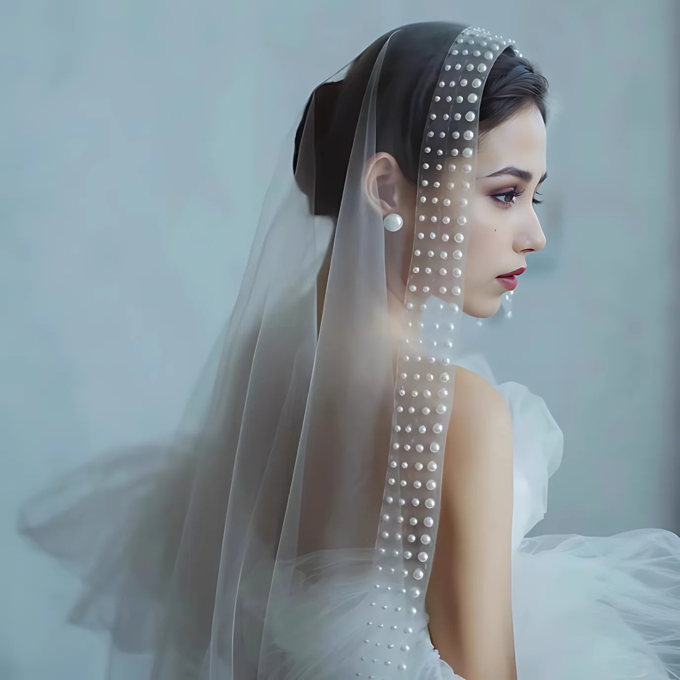 Pearls Edge Wedding Veils Long Cathedral Bridal Veils 1 Tier with Comb Organza Beaded Wedding Dresses Accessories VP92