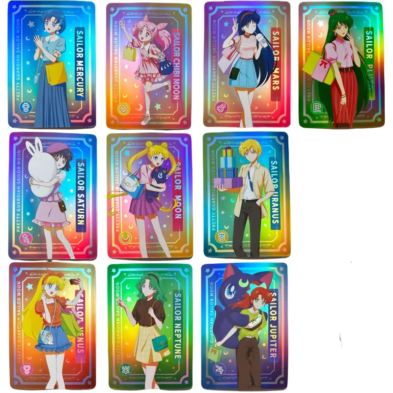 Tsukino Usagi 10Pcs Flash Card Sailor Moon Aino Minako Diy Refractive Color Series Action Toy Figures Anime Game Collection