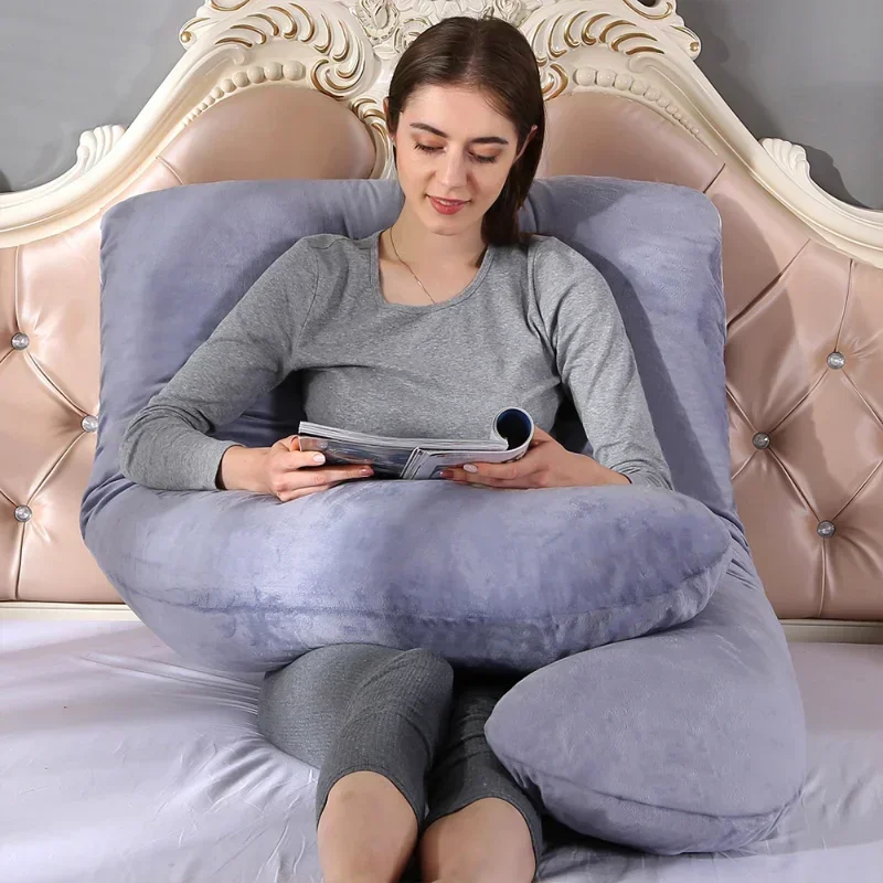 Almohada de algodón perlado Universal para mujeres embarazadas, cojín en forma de U, almohada larga para el cuerpo de maternidad, soporte Abdominal, cuatro estaciones