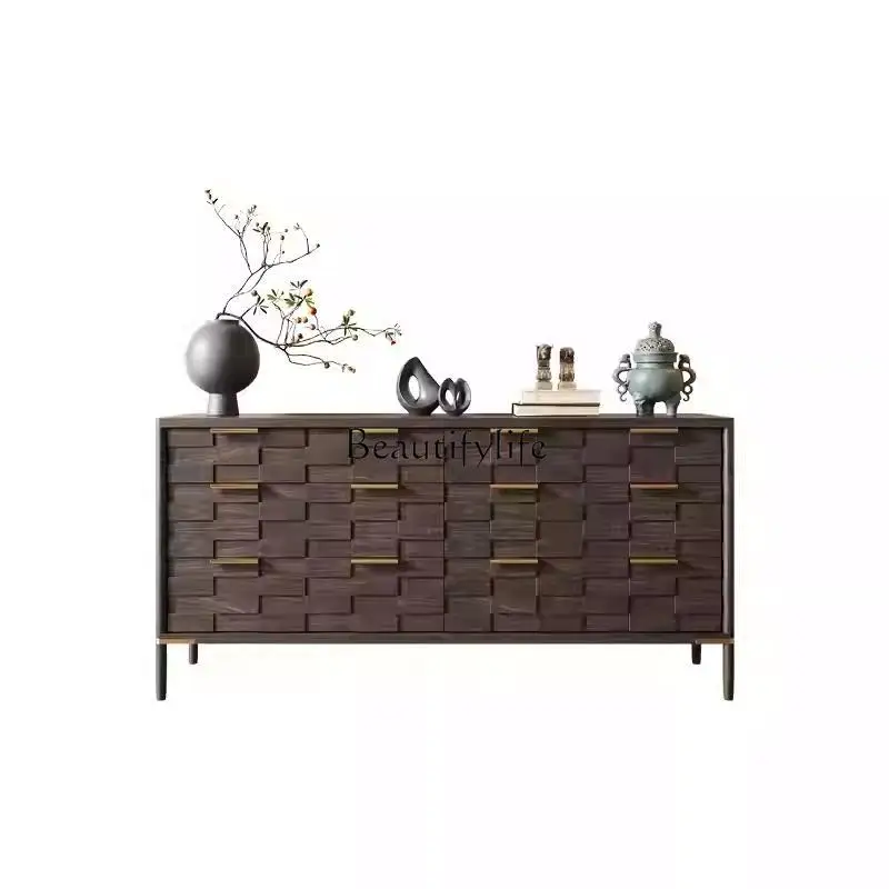 

French retro solid wood chest carved household wall entrance antique bedroom storage drawer cabinet walnut