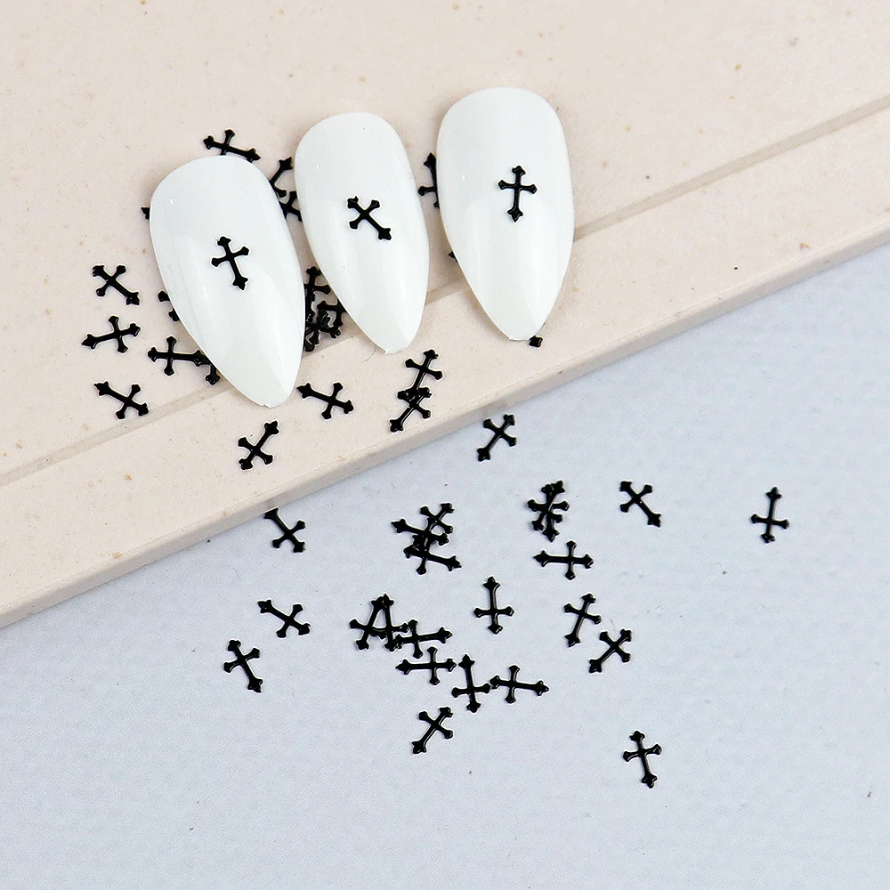 100 Pcs Cross Metal Nail Charms Gold Silver Black Metallic Nail Stud Manicure 3d Nail Art Decorations Accessories