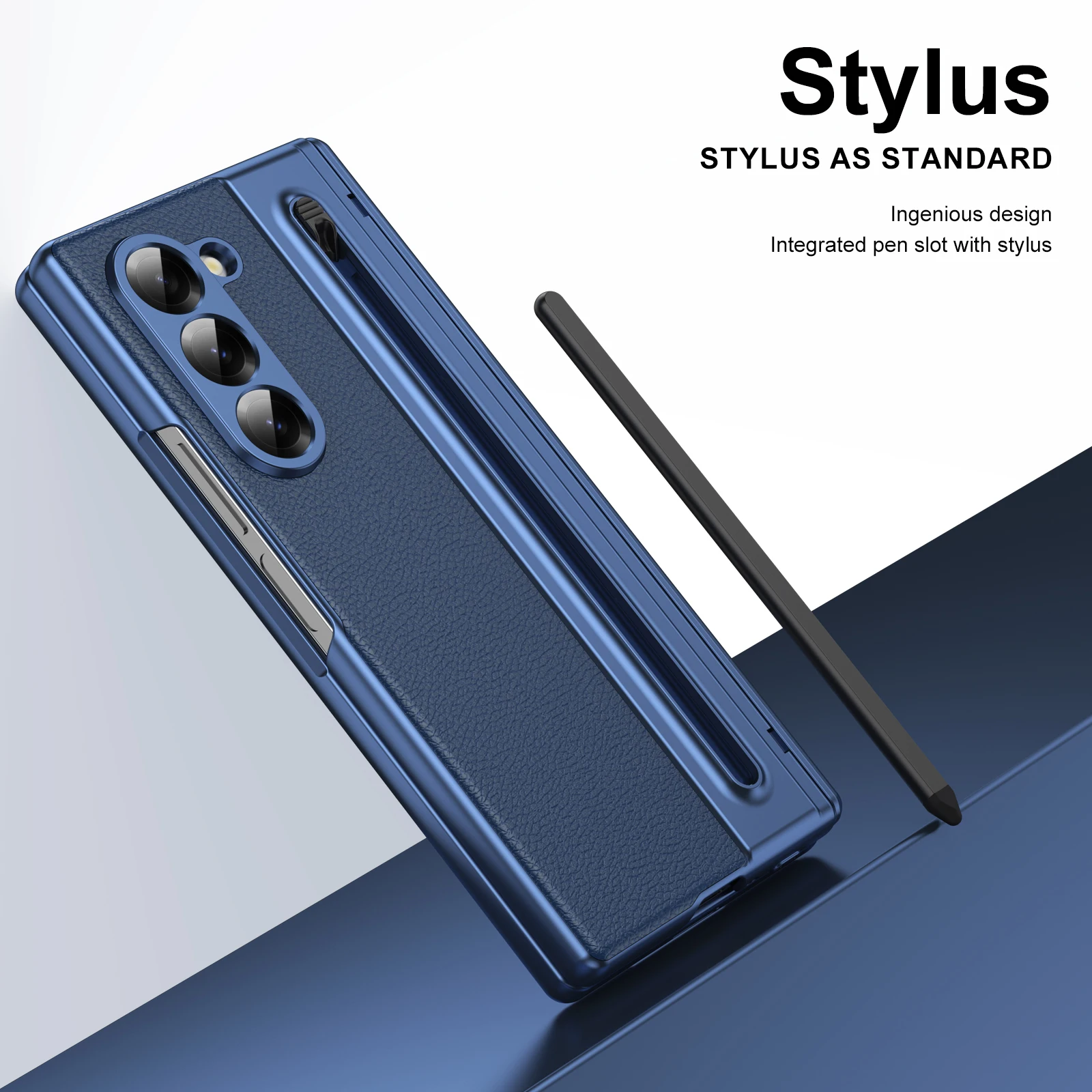 Etui Slim z efektem skóry do Samsung Galaxy Z Fold 7 6 5 4 3 z uchwytem na rysik Plastikowa składana osłona ochronna odporna na wstrząsy — zdjęcie produktu 5