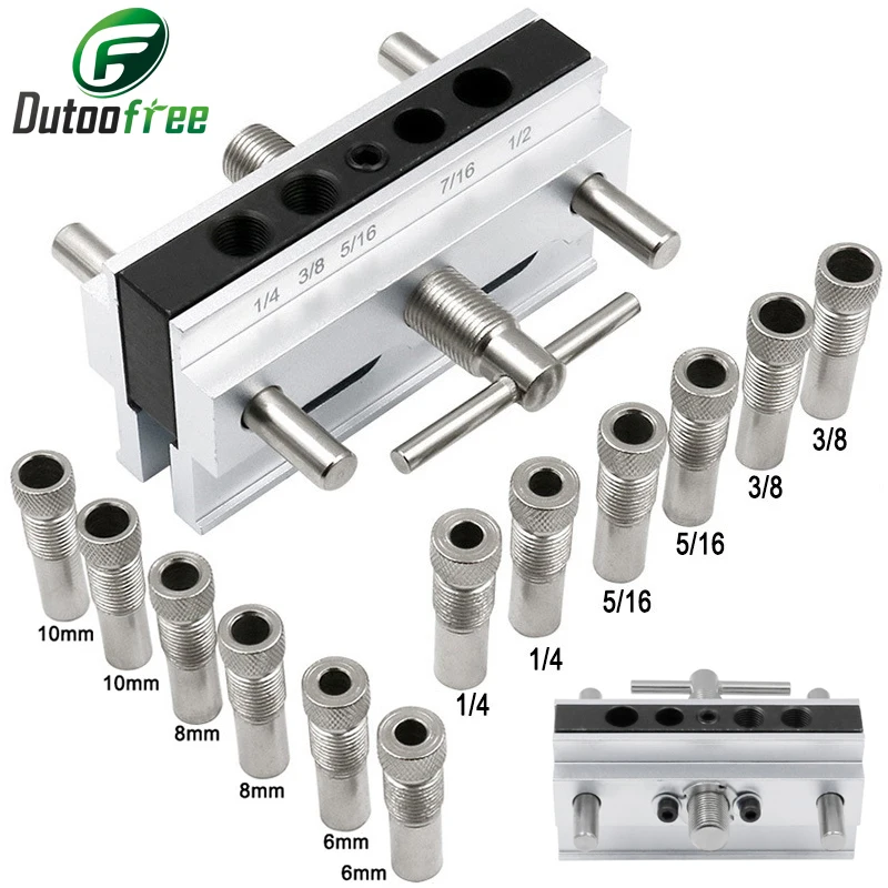 

Pocket Hole Self-centering Vertical Doweling Jig Drill Guide Locator Hole Puncher Tool Kit 6/8/10mm Joinery Woodworking Tool Jig