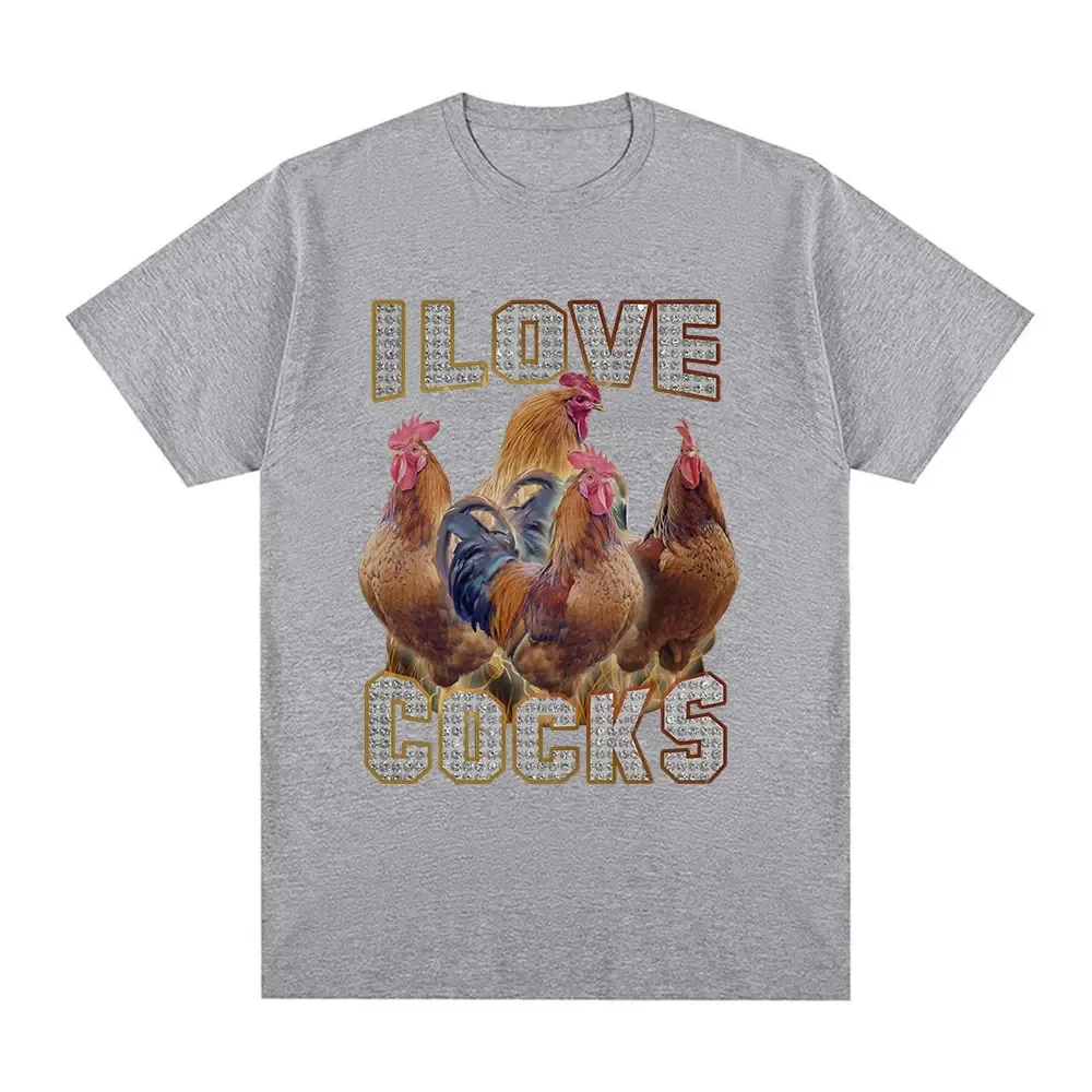 I Love Cocks Funny Roosters Meme T-shirt Women Short Sleeve Sport Casual Tops Pure Cotton Streetwear Harajuku Tees for Girls