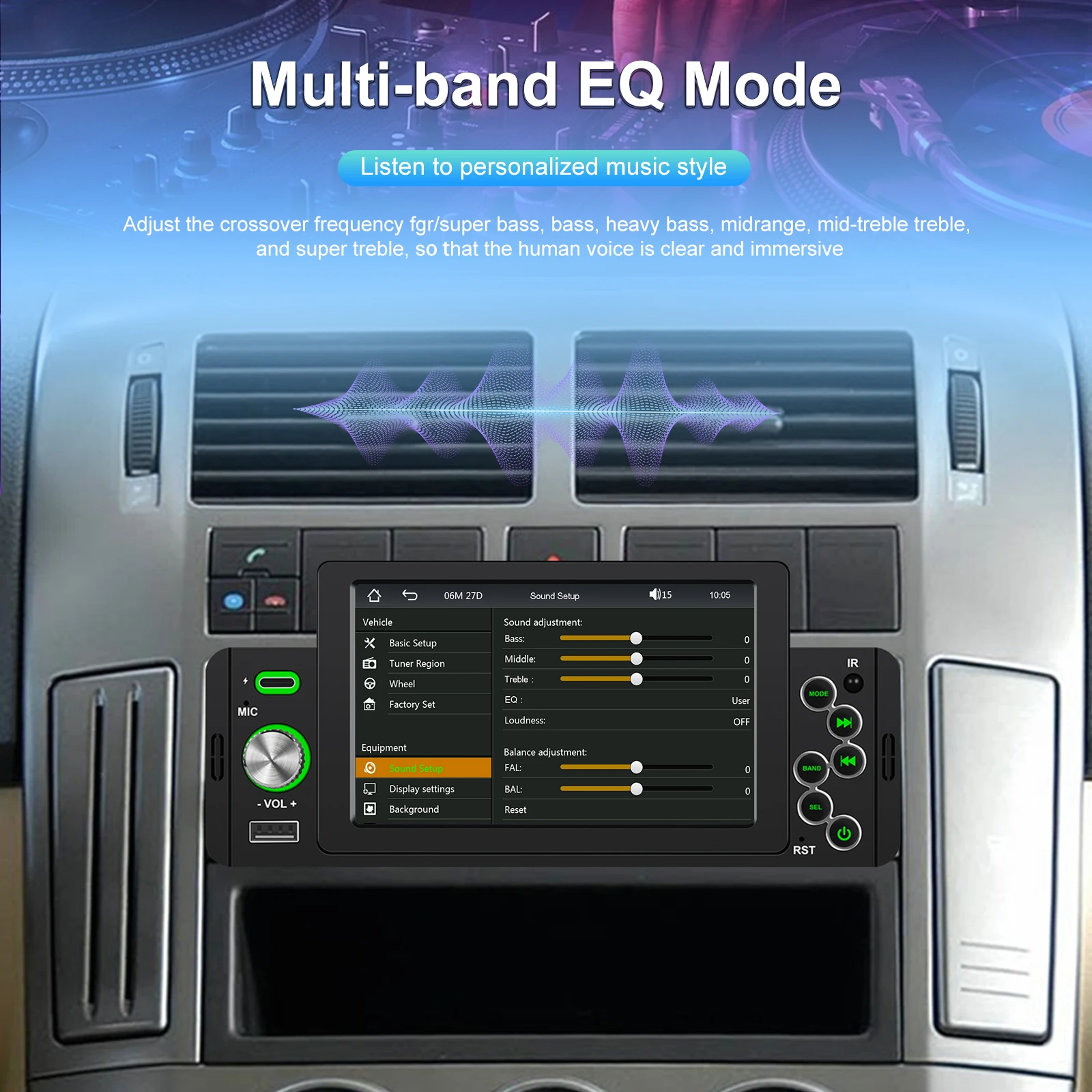 Hikity 1DIN راديو السيارة العالمي السلكية Carplay أندرويد السيارات مرآة ربط بلوتوث راديو FM استقبال سيارة مشغل MP5 USB EQ الصوت #3