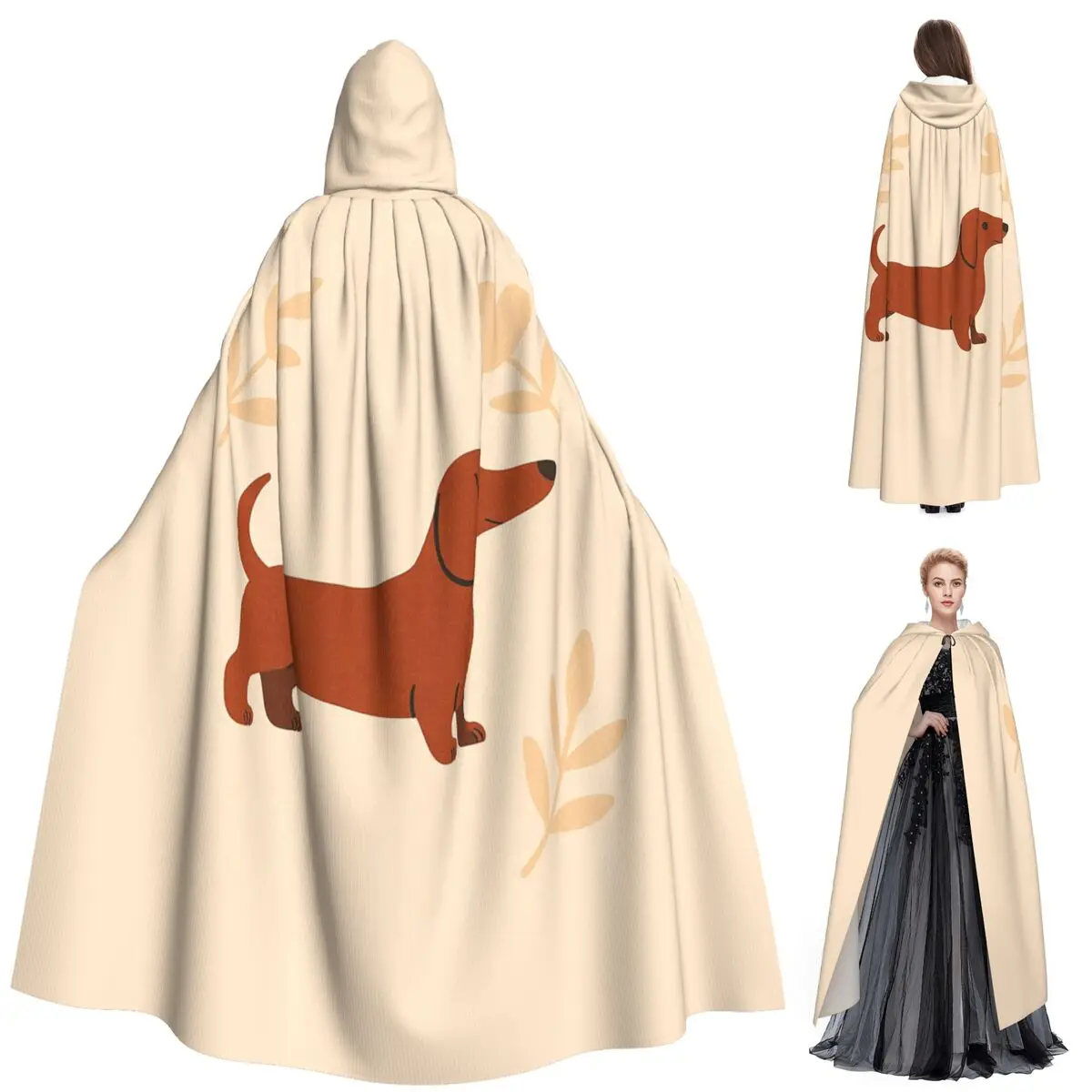 

Dachshund Pattern Art Long Hooded Cloak Witch Medieval Costume Cosplay Cape HalloweenVampire Adult Unisex
