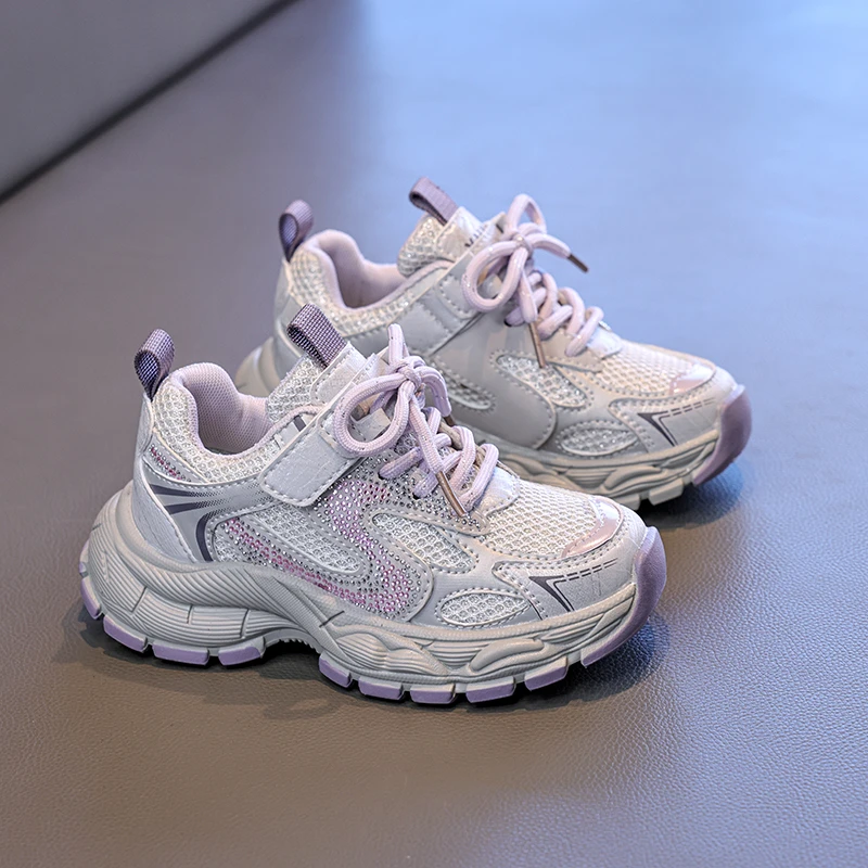 Girls Chunky Sneakers Glitter Sequin Children's Platform Shoes for School Running Patchwork Causal Kids Sports Shoes Hook Loop