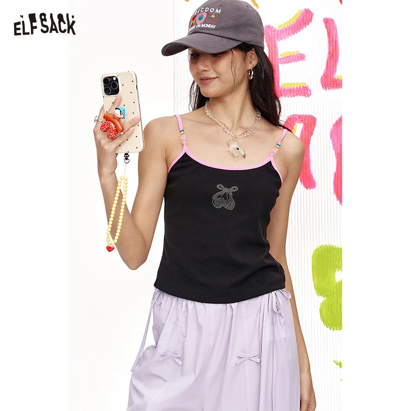 ELFSACK 2025 Summer New Arrivals Printed White Casual Small Suspender For Women