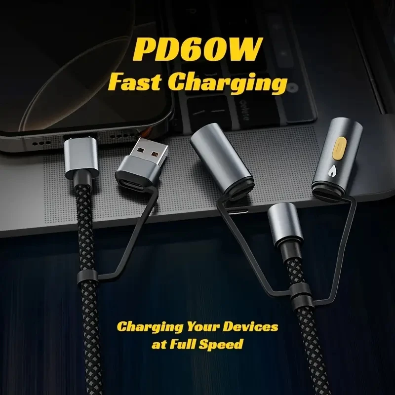 

Многофункциональный кабель для быстрой зарядки передачи данных 5 в 1, подходит для телефона Type-C, зажигания для путешествий на открытом воздухе, ночника