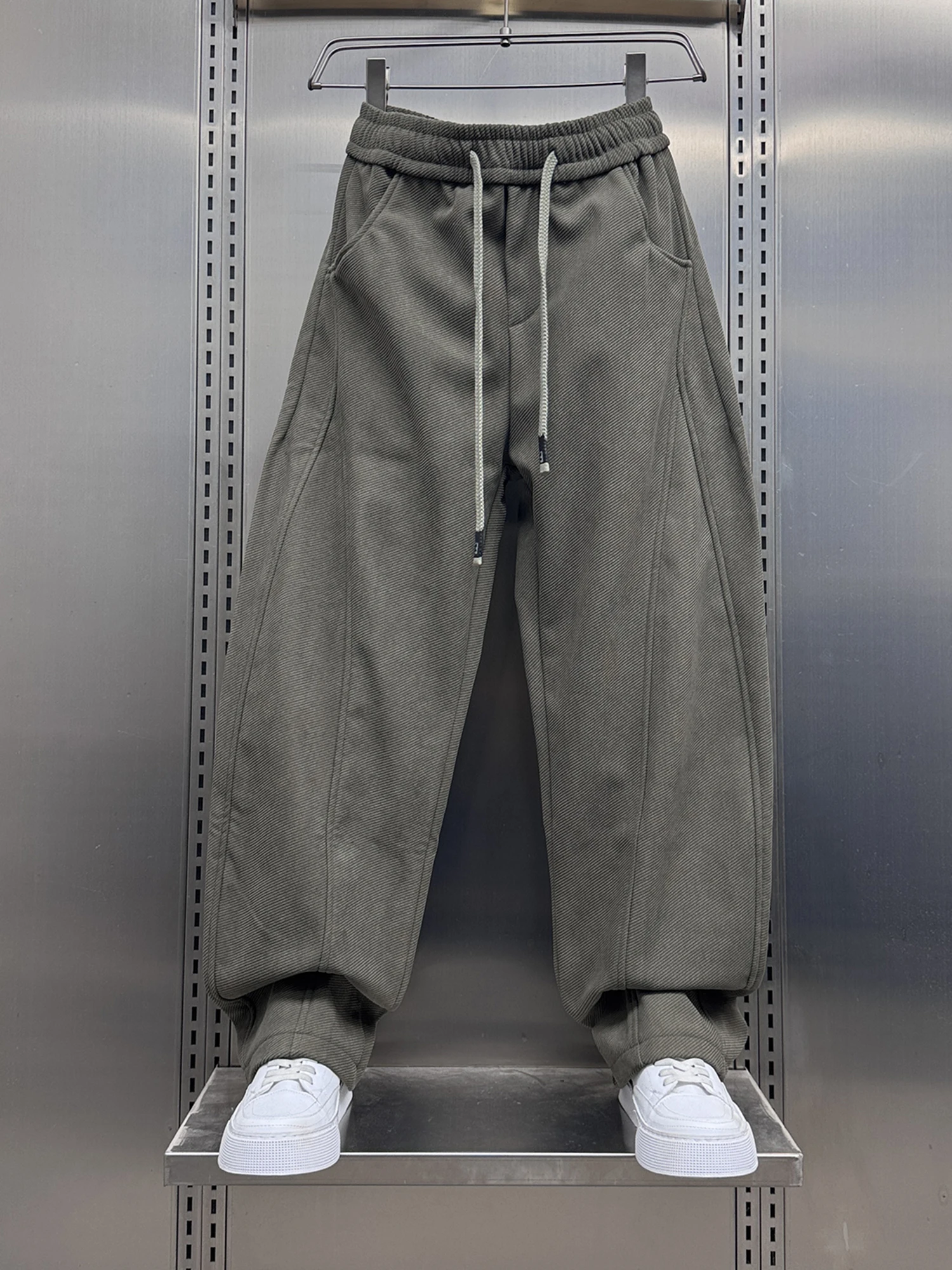 

Мужские брюки прямого кроя на флисовой подкладке, однотонные, повседневные, зимние, новые, простой дизайн, с элементами пэчворка, свободного кроя