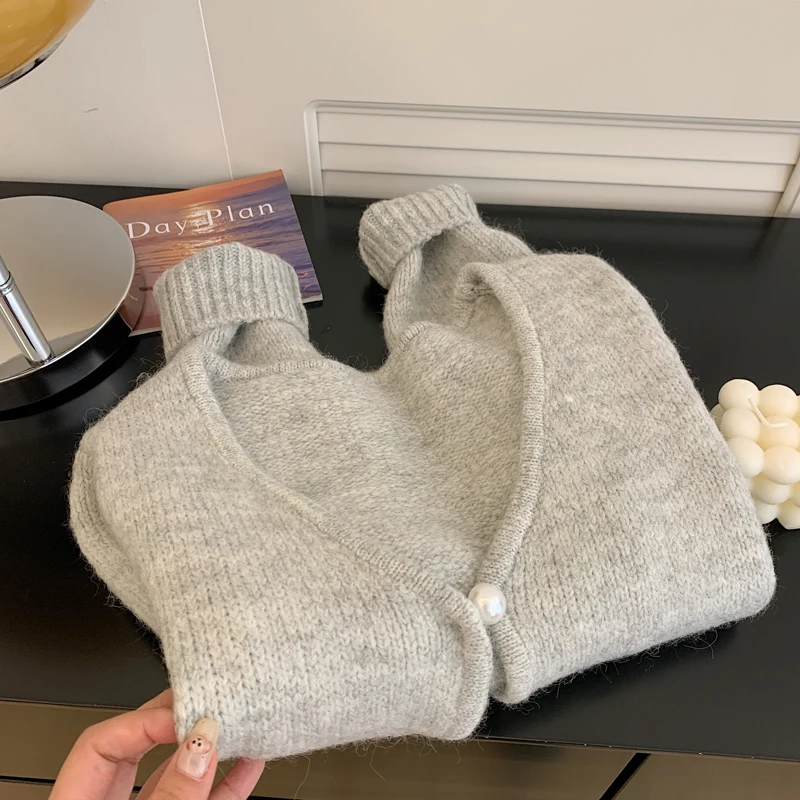 

Women Bow Cardigan Sweater Luxury Long Sleeves V-Neck Mink Cashmere Sweater 90s Vintage Y2k 2000s Fashion Clothes Autumn Winter