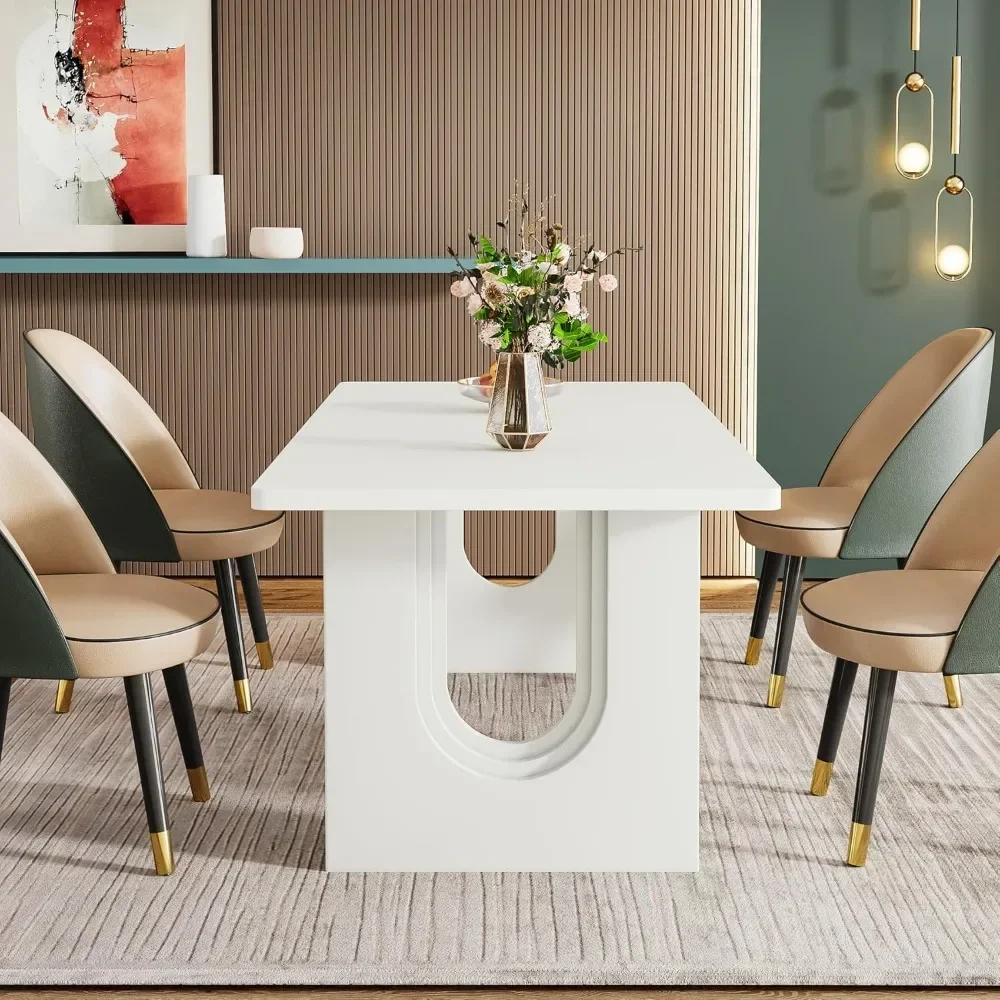 Dining Table Modern  for 6 to 8 People, 71" Large Kitchen Dining Table Wood Pedestal Base, Rectangular Long Dinner Table Kitchen