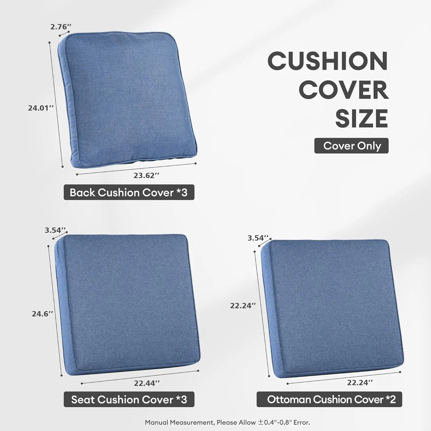 Outdoor Patio Furniture Cushion Covers, Denim Blue, Waterproof with Zipper view 6