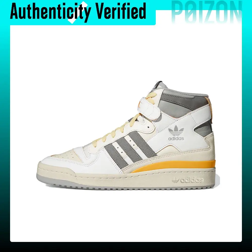 Adidas Originals FORUM 84 High Leather, Suede Hook and loop High top Skateboard Shoes Unisex White Gray Yellow GY5727