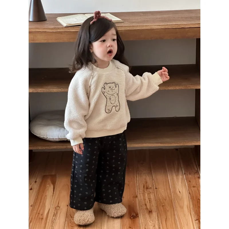 

9.29New Arrival Children Clothing2025Autumn and Winter Baby Clothes Girls' Furry Sweater Thickened Pants Set