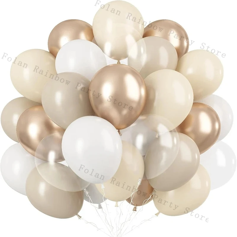 Globos blancos arena, globos metálicos color champán dorado, globos blancos y transparentes para fiestas de cumpleaños, bodas, baby shower.