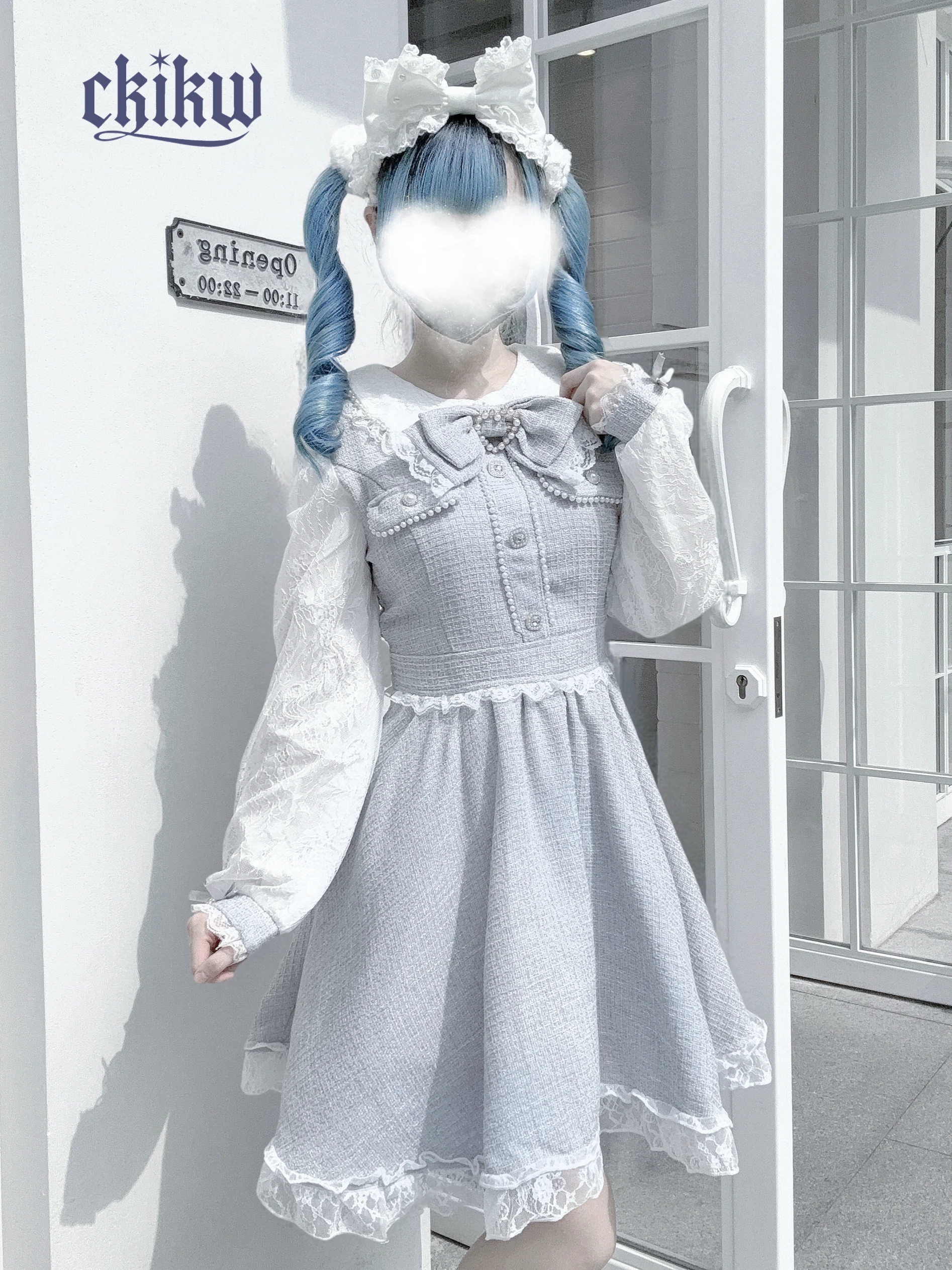 Japan Sweet Elegant Small Fragrance Preppy Style Dress Bow Tweed Slim Waist Lace Robe Patchwork Luxury Hip Hop Lovely Vestidos - Image 5