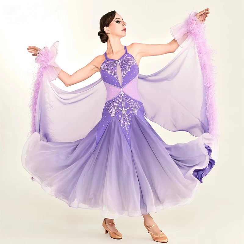 Flilin Flower Shadow Customized High-end Ballroom Dance Dress Modern Games Big Swing Gradient Color  Performance Costumes