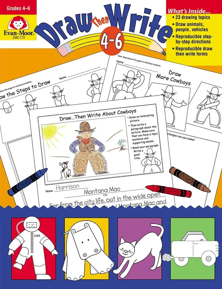 Evan-Moor Draw...Then Write, Grades 4-6 Workbook,aged 9 10 11 12, English book 9781557998033