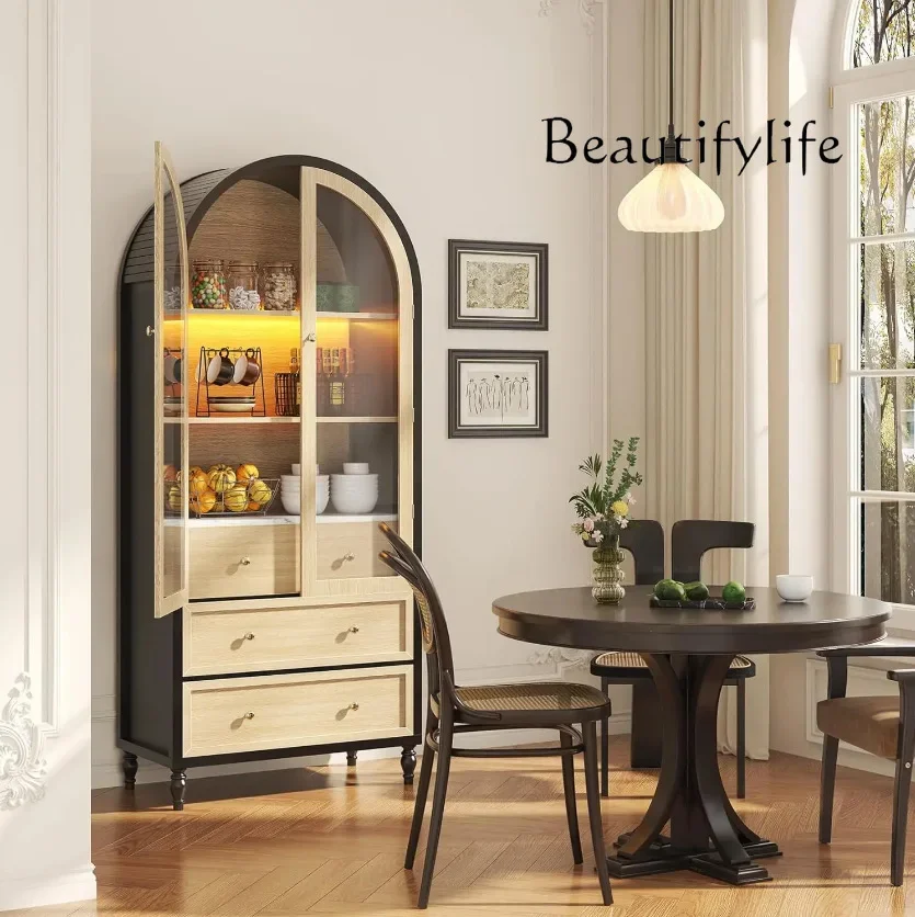 

BJ Living Room Ornament Storage Cabinet Household Light Luxury Solid Wood Storage Arched Solid Wood Dining Side Wine Cabinet