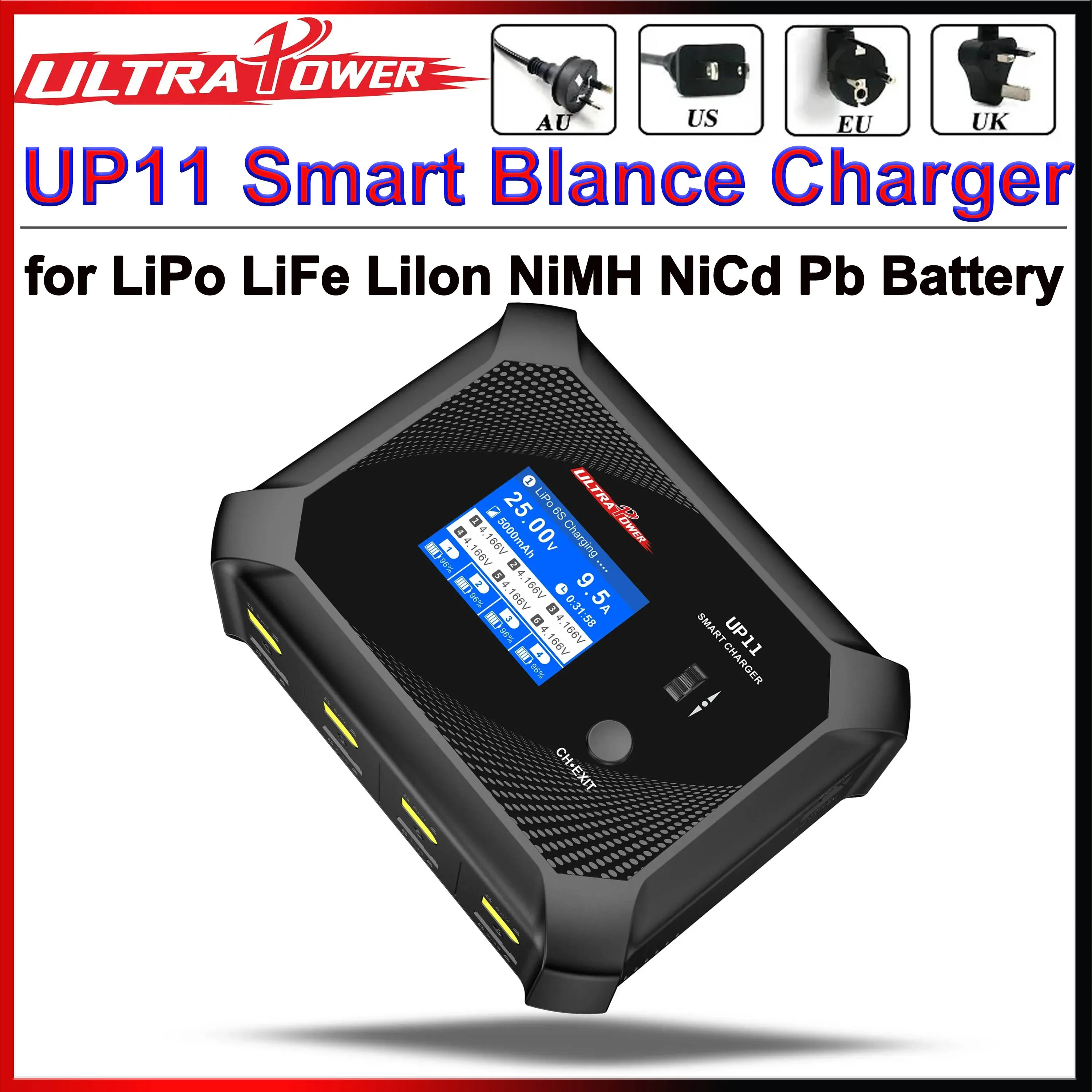 

UltraPower UP11 Smart Balance Charger Discharger AC 240W DC 600W LCD Четырехканальный для LiHv LiPo LiFe Lilon NiMH NiCd Pb Battery