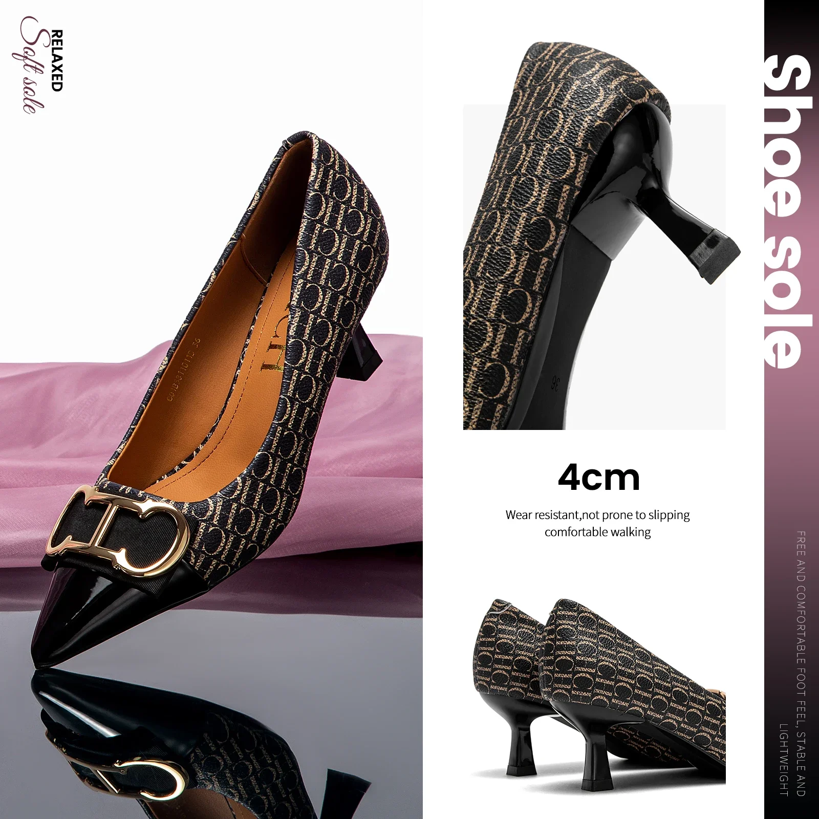 Fine Workmanship Simple Versatile Fashion Women's Single Shoes Classic Style Letter Print Design Women's High Heels image 5