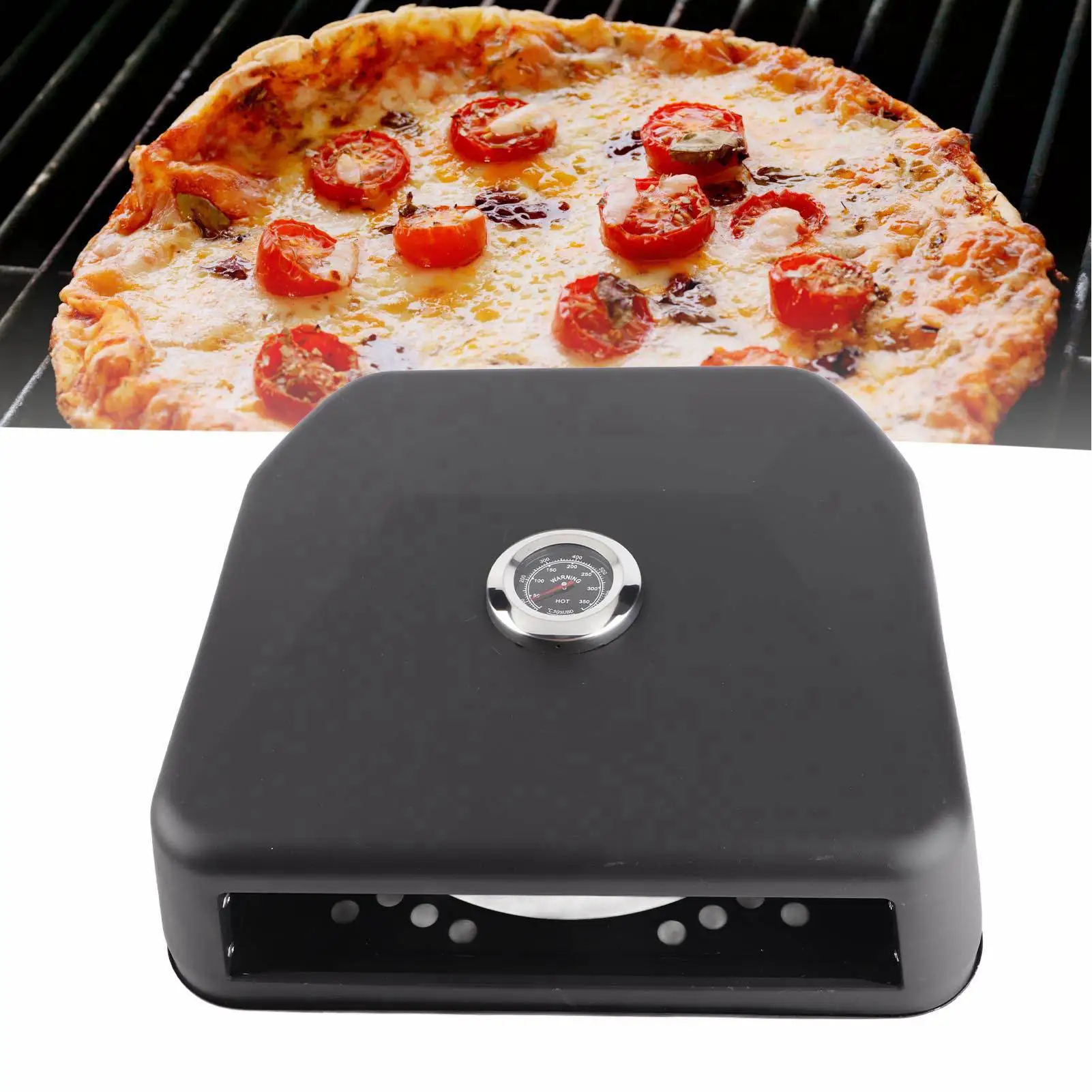 Pizza Maker Pizza Oven Grill Top Pizza Oven Waterproof Multifunctional Pizza Maker with Thermometer for Outdoor Picnic Black