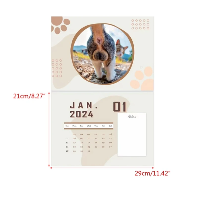 Calendario de glúteos de gatos 2024, aporta personalidad a tus días, fácil de usar, alrededor de 29x21cm