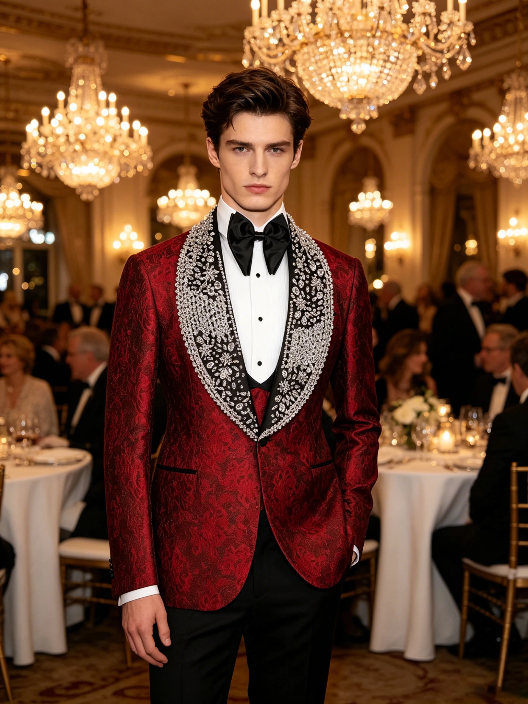 Luxury Wedding Tuxedos Jacquard Crystal 3 Piece Set Jacket Vest Pants Men Suit Single Breasted Evening Blazers Customized
