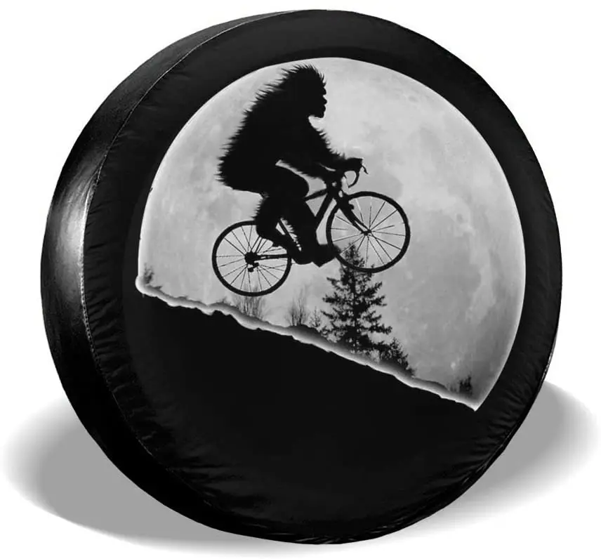 Funny Bigfoot Rides Spare Tire Cover Waterproof Dust-Proof UV Sun Wheel Tire Cover Fit for ,Trailer, 15 Inch