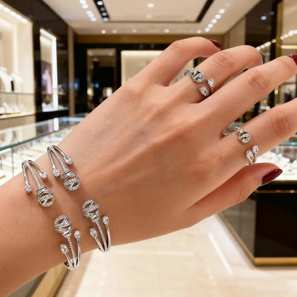 

Missvikki Full Micro Cubic Zircon Wedding Saudi Arabic New Trendy Stackable Bangle Ring Set Mix Match For Women