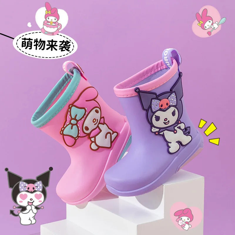 Sanrioed My Melody Kids Rainboots Kuromi Cinnamoroll Boys Girls Cartoon Rain Rubber Boots Non Slip Resistant Outdoor Water Shoes