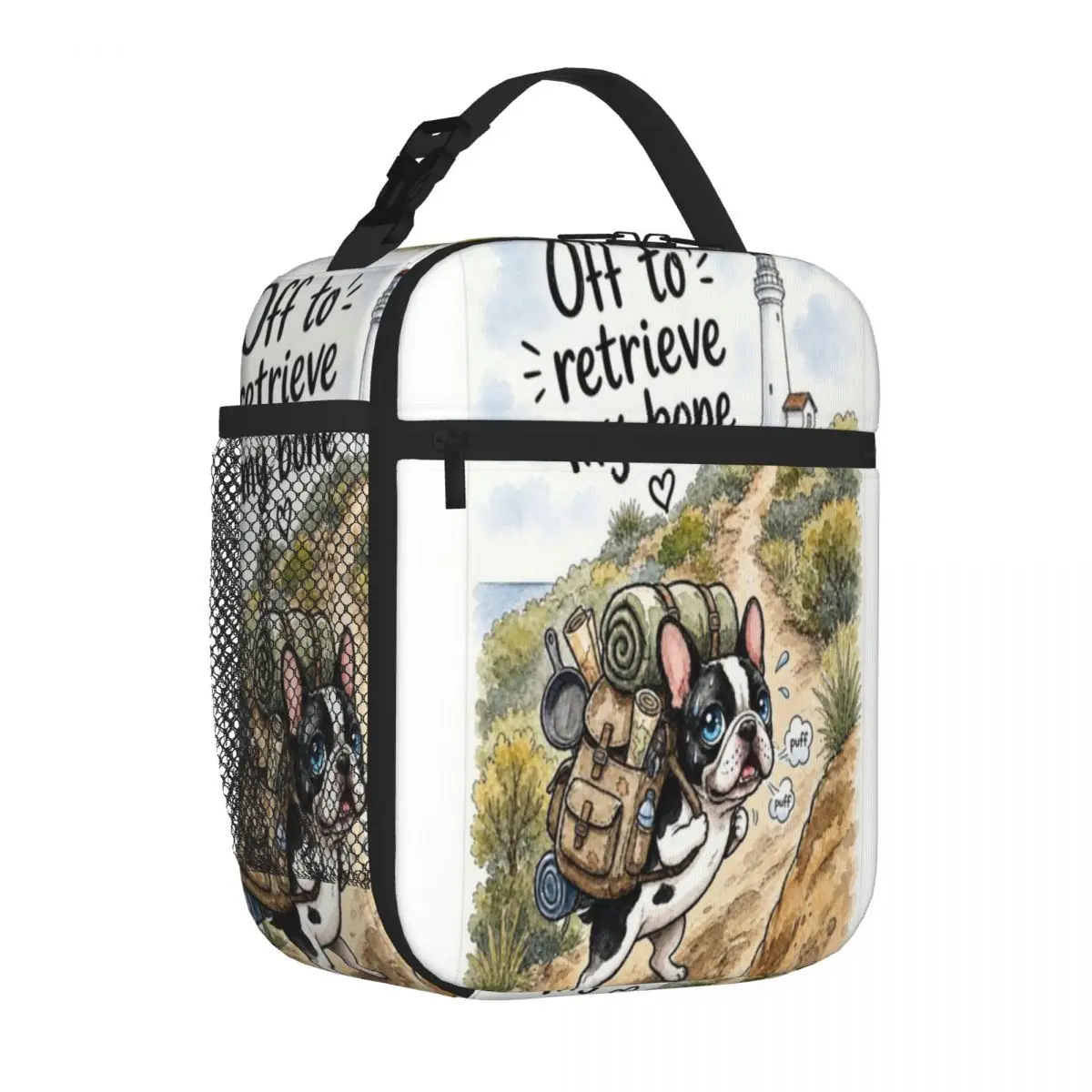Hot Sale Off To Retrieve My Bone - Funny Frenchie Hiking Adventure Abstract Kids Lunch Bag Outdoor Picnic Food Cooler Bag