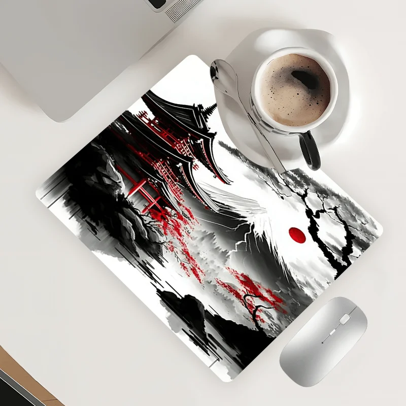 Japanese landscape mouse pad Fuji and red pagoda design anti-slip rubber base durable lock edge suitable for gaming office mat