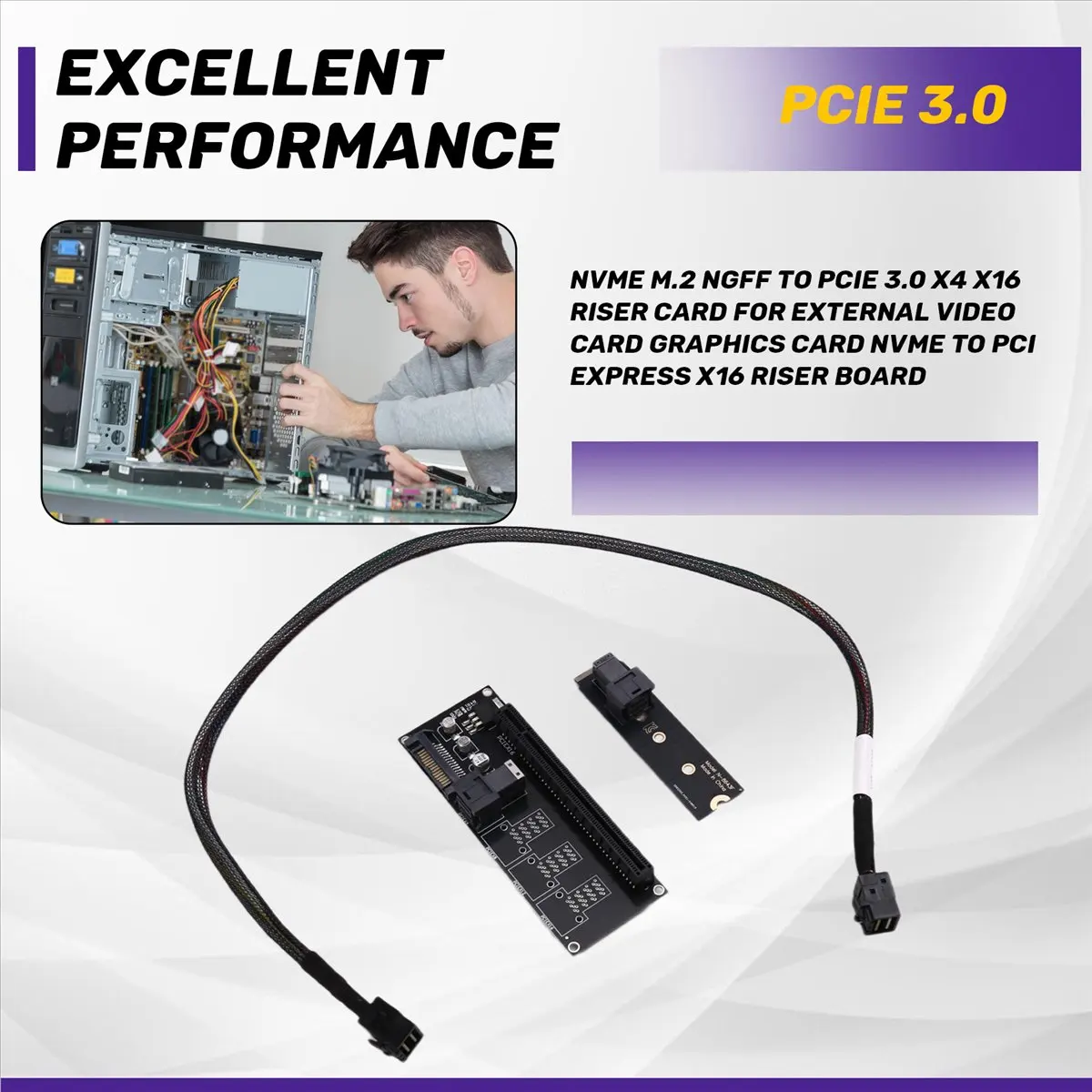 Dynamic NVMe M.2 NGFF to PCIe 3.0 X4 X16 Riser Card for External Video Card Graphics Card NVME to PCI Express X16 Riser Board