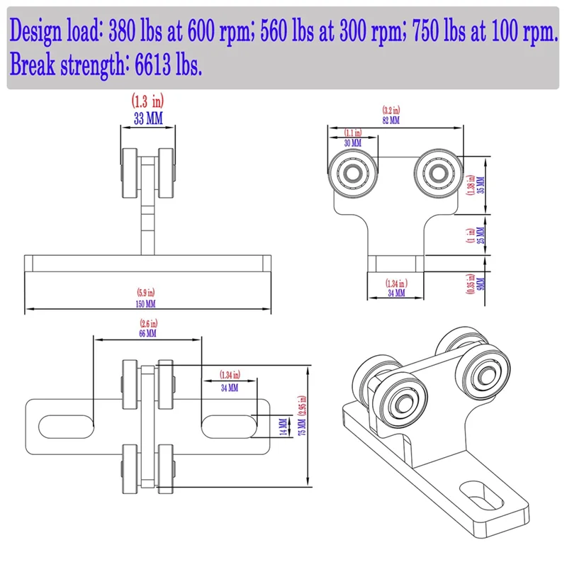 

YHYS 2Pcs Electric Hoist Installation Roller Trolley 4 Wheel Trolley Assembly Silent for 1-5/8 inch Wide and All 1-5/8 inch