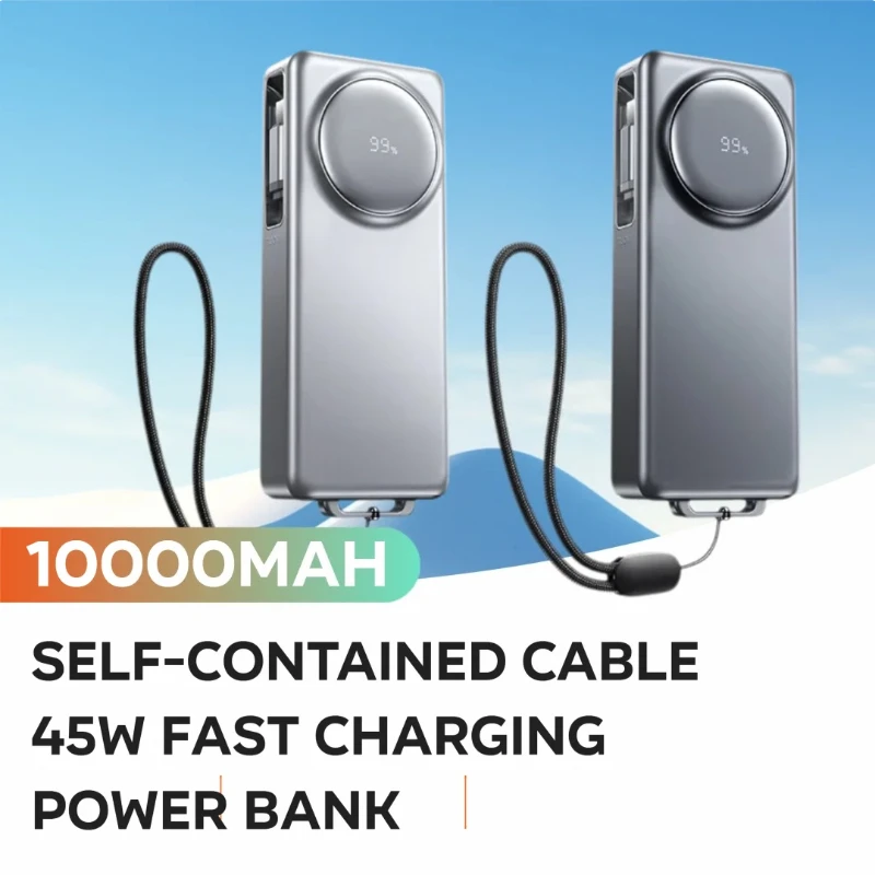 

Telescopic Cable Power Bank 10000mAh Self-contained Cable 45W Fast Charging Power Bank Mobile Power Supply with Digital Display