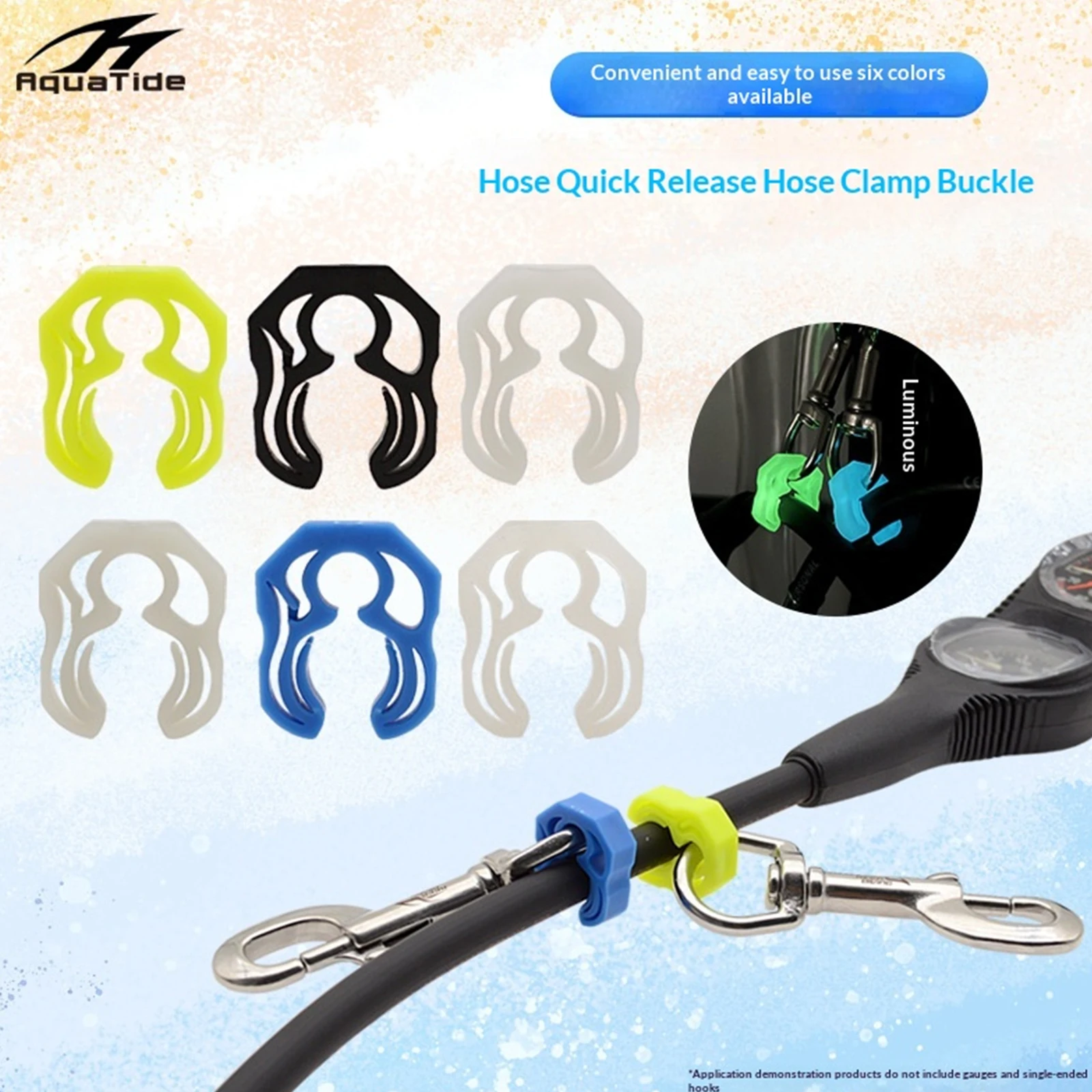 Picture 6: Scuba Diving Quick Release Pipe Clamp Multi-Purpose Second-Stage Luminous Fixed Hook Wear Resist Diving Suspension Accessories