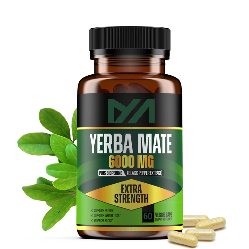 6000mg Extra Strength Yerba Mate high potency, 60mg caffeine, used to clean natural energy and improve attention