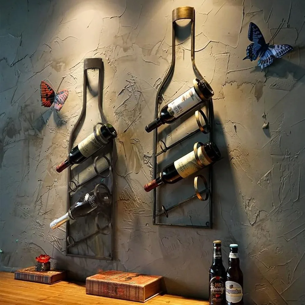 Bronze Wall Mounted Wine Rack 4 Bottle Stylish Home Decor Wine Bottles Display Nine Bottle Wine Display Simple Storage Wall Rack