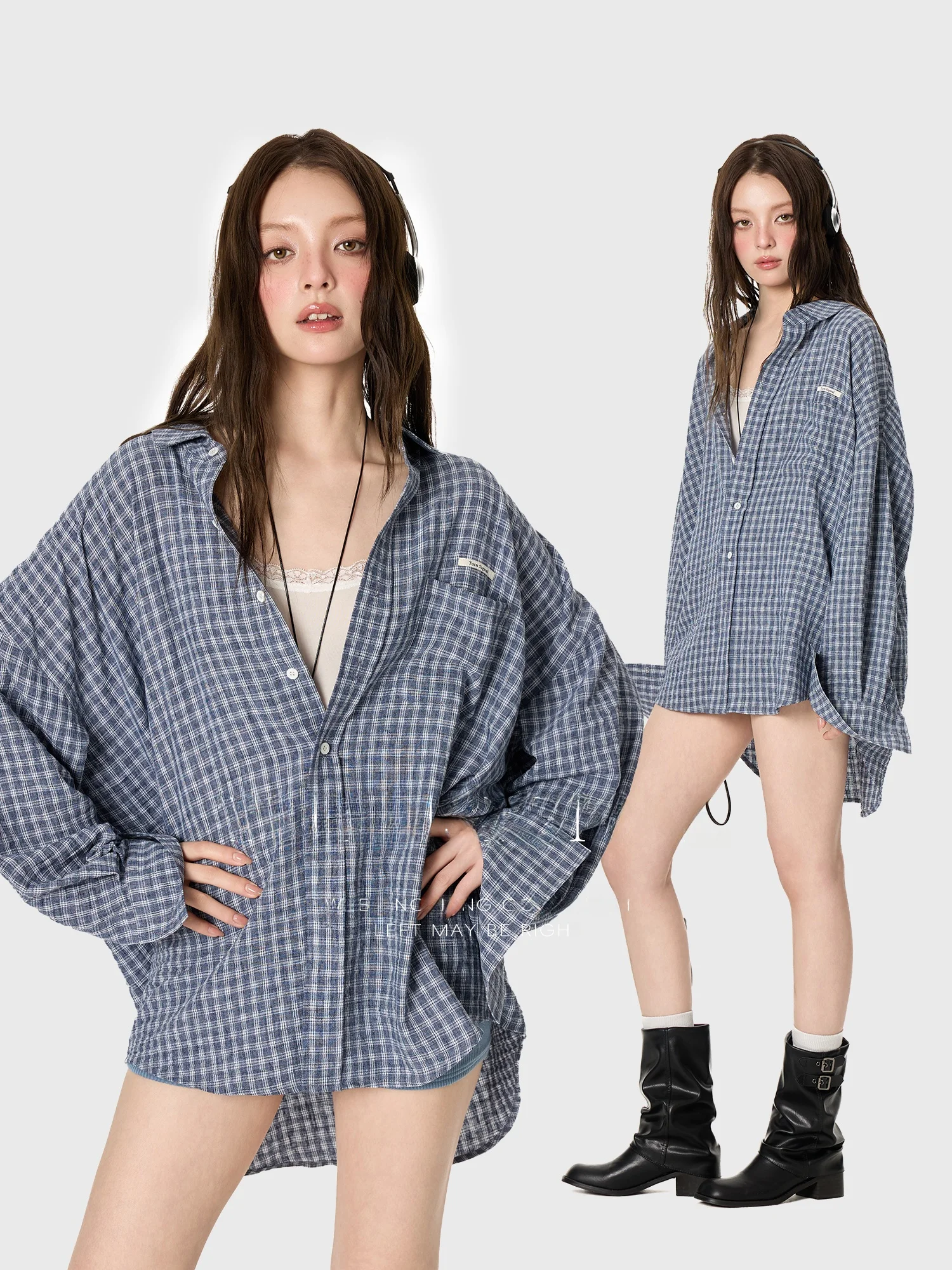 

TurnSignal Trendy Plaid Shirt Women's Spring Summer Loose Casual Striped Sun Protection New 2026 Top Fashion Street Style