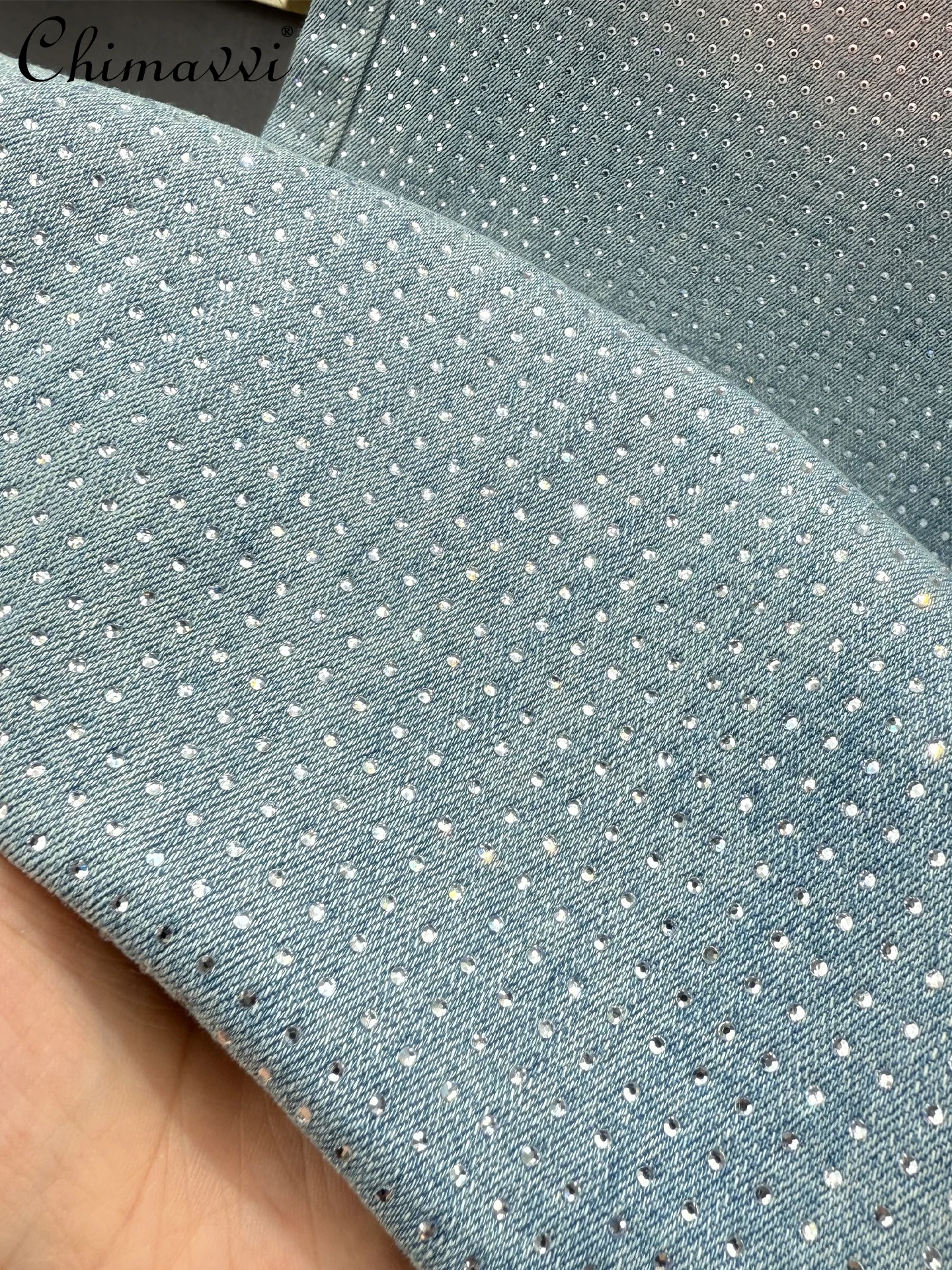 무거운 핫 다이아몬드 데님 스트레이트 바지 여성 봄, 여름 새로운 패션 높은 허리 하이 스트리트 유럽 바닥 Mopping 바지