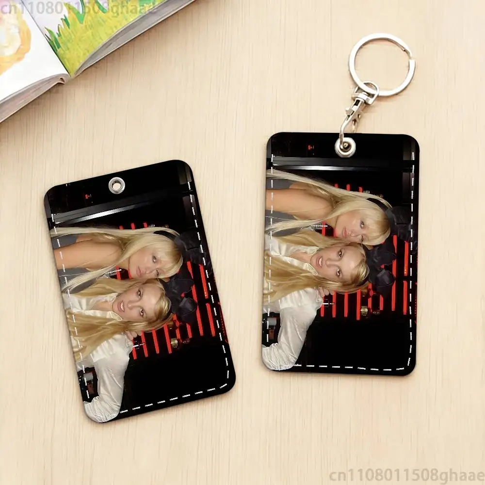 Paris Britney Lindsay Rectangle Card Case Keychain Access Card Bag Key Tag Ring Leather Card Holder Key Ring Access