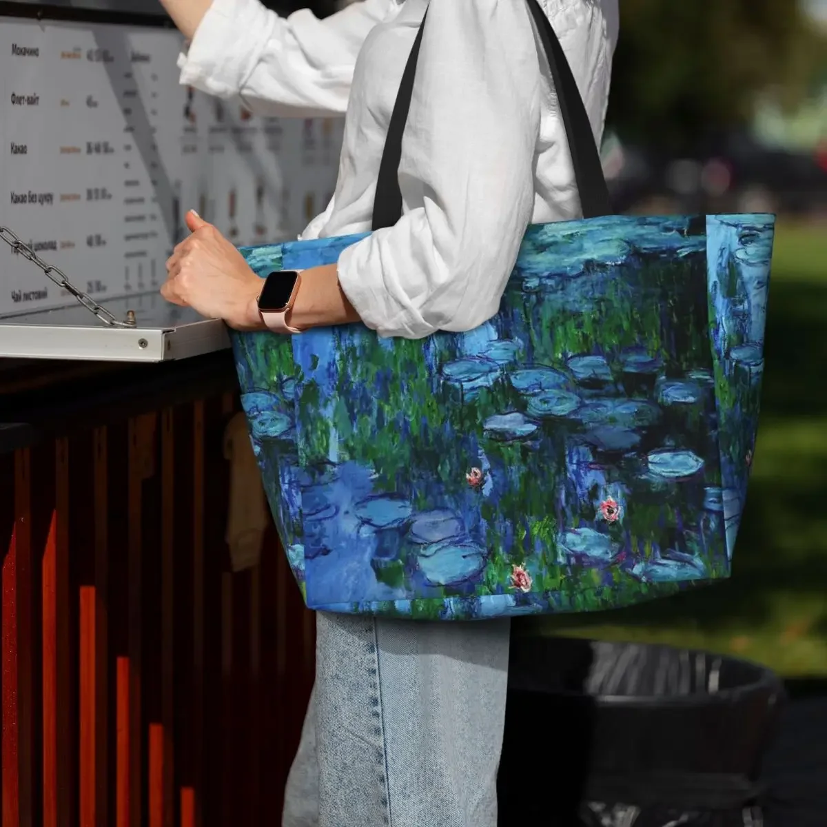 

Female Long Water Lilies Claude Monet Beach Tote Bag Sport Gym Yoga Duffle Large Tote Bag Women Travel Bag Fitness bag