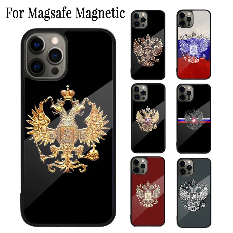 Russia Flag national emblem Magnetic Phone Case For iPhone 16 15 14 Plus 13 12 Mini 11 Pro Max Magsafe Wireless Charging Cover